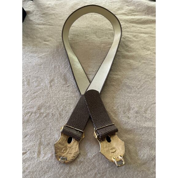 Vintage signed GAY BOYER belt gold removable buckle black cabochon snake leather main image 10